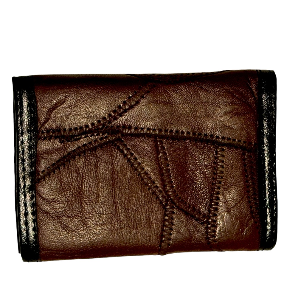 Vintage 80s Leather Handmade Velcro Men’s Wallet Trifold Zipper Pocket MINTY